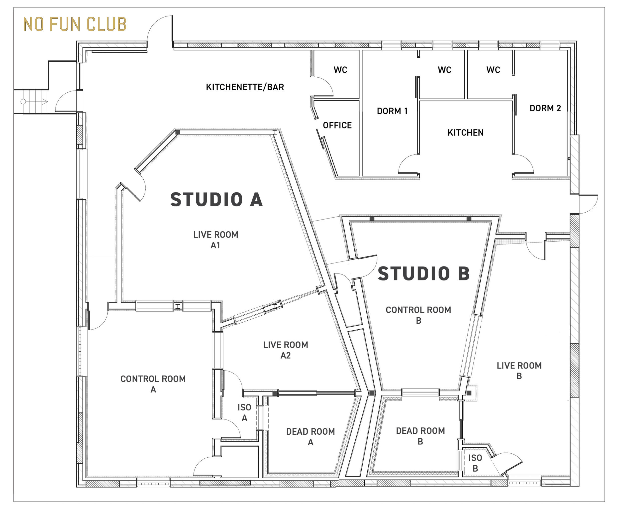 No Fun Club floor plan, white background, labeled rooms